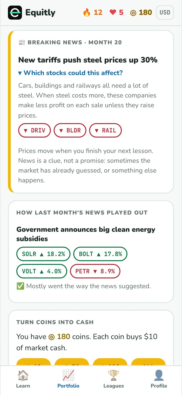 Breaking news card on the portfolio page
